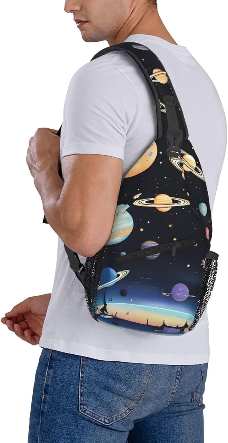 Saturn Jupiter Earth Print Men's Cross Chest Bag Diagonally, Cute Crossbody Shoulder Backpack, 7.5" L x 3.5" W x 15.3" H