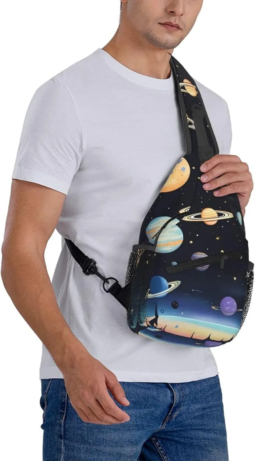 Saturn Jupiter Earth Print Men's Cross Chest Bag Diagonally, Cute Crossbody Shoulder Backpack, 7.5" L x 3.5" W x 15.3" H