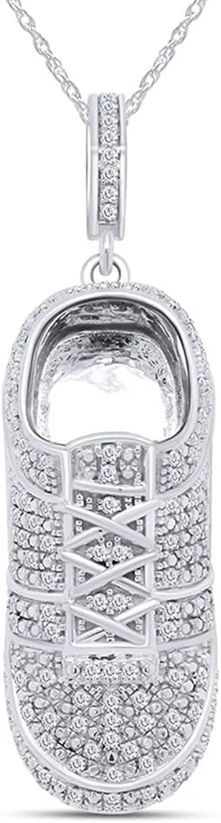 SAVEARTH DIAMONDS 1 Carat (Cttw) Round Cut Lab Grown Diamond Men's Shoe Charm Pendant Necklace In 10k Gold, 18" Chain