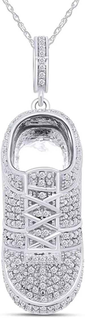SAVEARTH DIAMONDS 1 Carat (Cttw) Round Cut Lab Grown Diamond Men's Shoe Charm Pendant Necklace In 10k Gold, 18" Chain