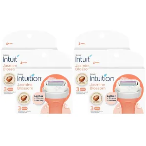 Schick Intuition - Lather & Shave In One Stop - Jasmine Blossom With Organic Shea Butter - Women's Razor Blade Refills - 3 Count Pack of 4 = 12 Cartridges, Vary