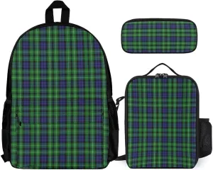 Scottish Clan Graham Tartan Plaid Fashionable Printed Backpack with Insulated Lunch Bag And Pencil Case