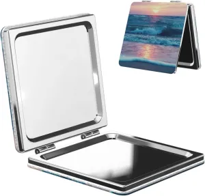 Sea Ocean Wave Sunset Mini Makeup Mirror Portable Pocket Cosmetic Mirror Folding Compact Mirror