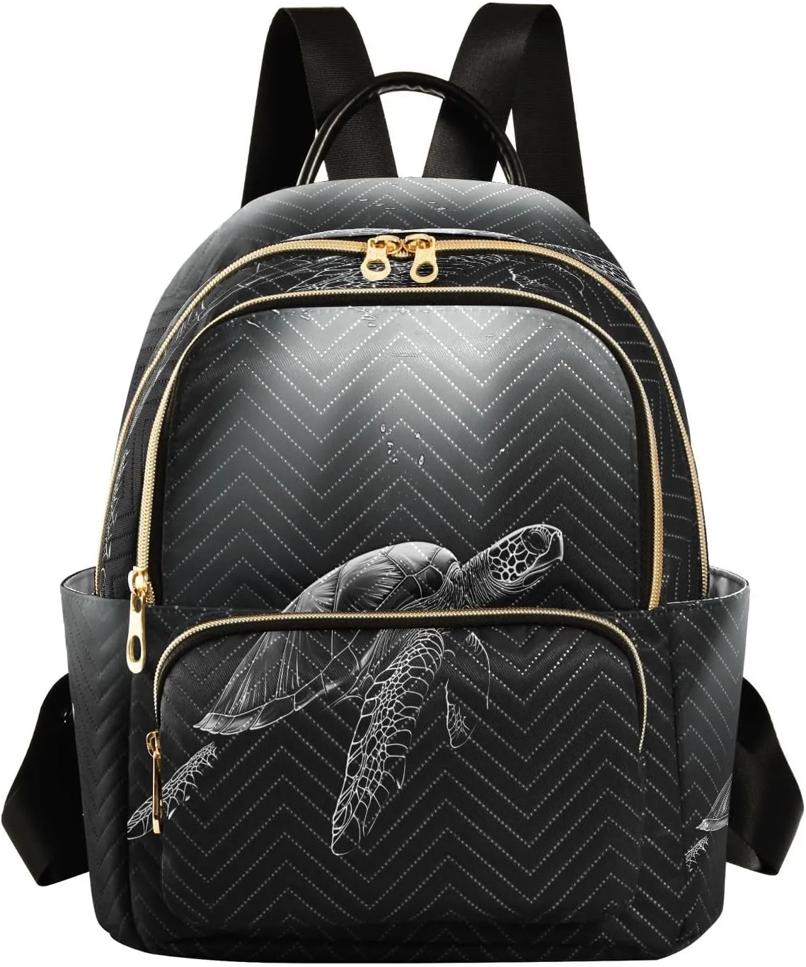 Sea Turtle Black Pattern Women Mini Backpack Purse Ladies Casual Shoulder Bag Daypack for School Work Travel Small
