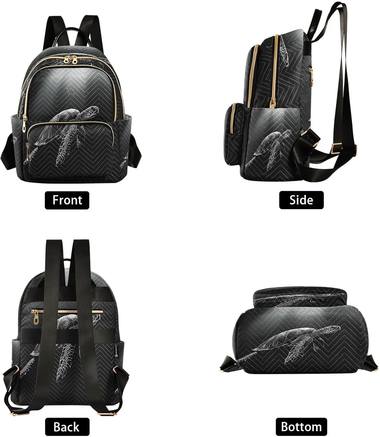 Sea Turtle Black Pattern Women Mini Backpack Purse Ladies Casual Shoulder Bag Daypack for School Work Travel Small