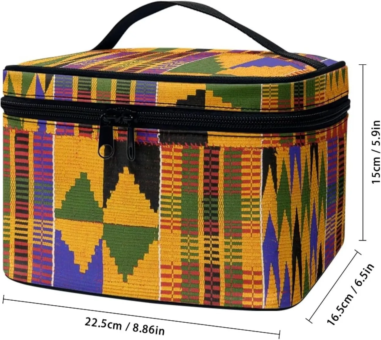 SEANATIVE African Kente Print Makeup Bag Large Capacity Travel Cosmetic Case Organizer Multifunctional Open Flat Toiletry Bag with Handle for Women, Ethnic Style