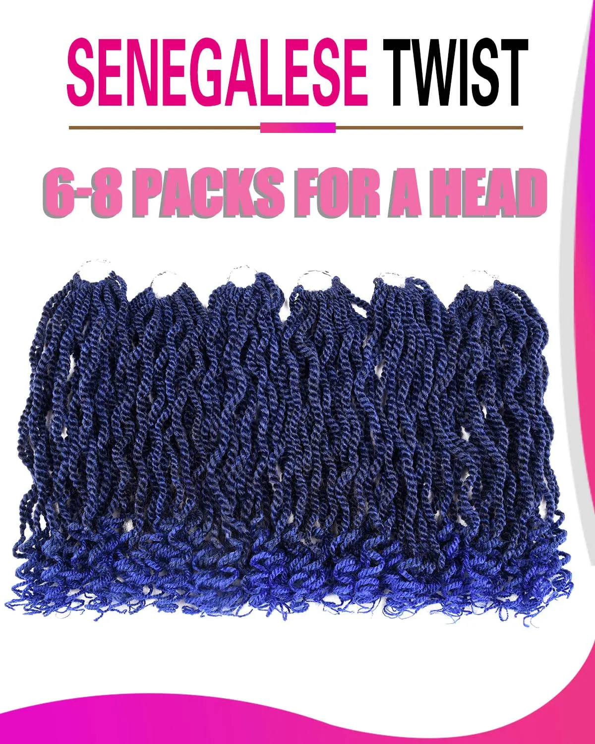 Senegalese Twist 12 Inch 6 Packs Ombre Braids Pre-twisted Kids Crochet Hair Pre-Lopped Small Crochet Hair for Black Women Halloween Day(1B/Blue#, 12 Inch）