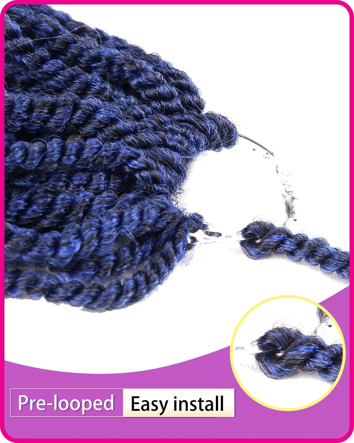 Senegalese Twist 12 Inch 6 Packs Ombre Braids Pre-twisted Kids Crochet Hair Pre-Lopped Small Crochet Hair for Black Women Halloween Day(1B/Blue#, 12 Inch）