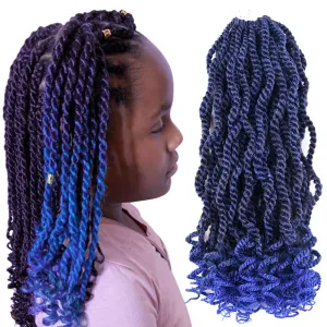 Senegalese Twist 12 Inch 6 Packs Ombre Braids Pre-twisted Kids Crochet Hair Pre-Lopped Small Crochet Hair for Black Women Halloween Day(1B/Blue#, 12 Inch）