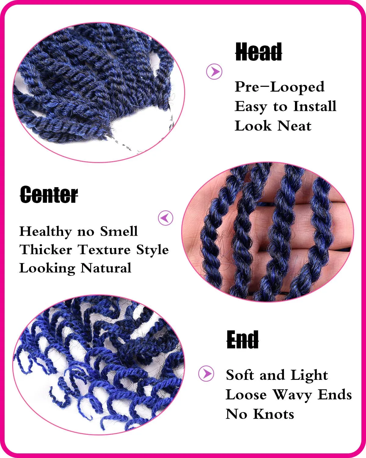 Senegalese Twist 12 Inch 6 Packs Ombre Braids Pre-twisted Kids Crochet Hair Pre-Lopped Small Crochet Hair for Black Women Halloween Day(1B/Blue#, 12 Inch）