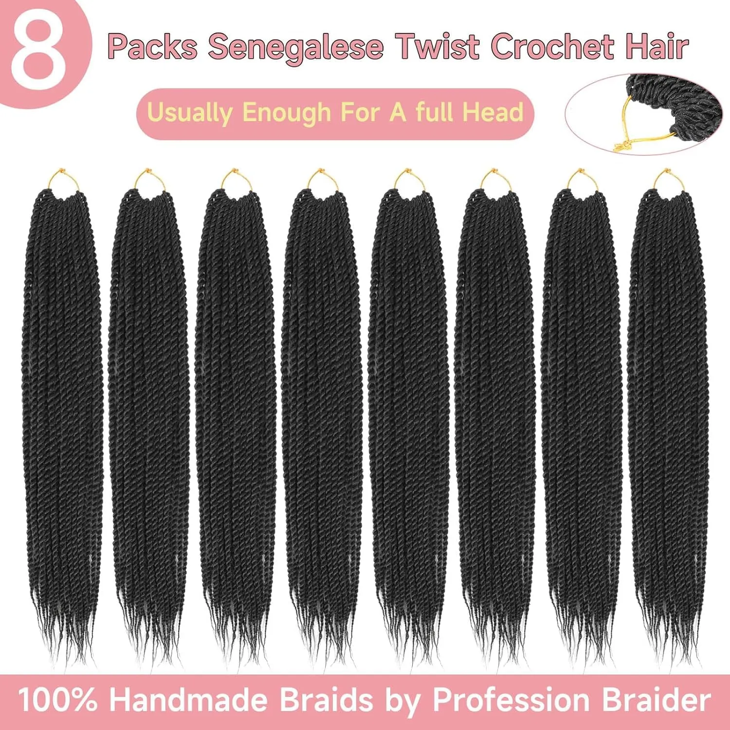 Senegalese Twist Crochet Hair-8 Packs 14 Inch Black Crochet Hair For Black Women, Pre Looped Pretwisted Crochet Braids Synthetic Twist Crochet Hair (14in,1B#)