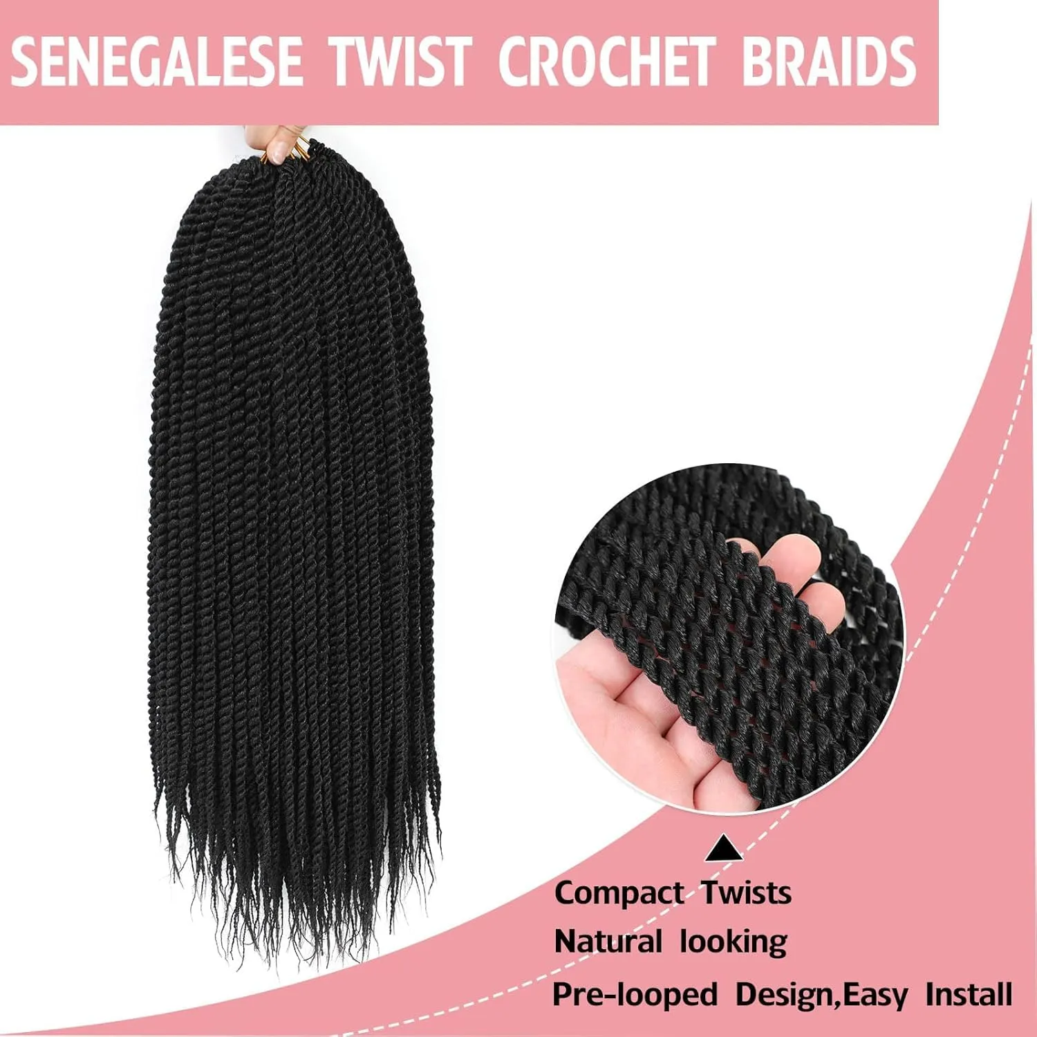 Senegalese Twist Crochet Hair-8 Packs 14 Inch Black Crochet Hair For Black Women, Pre Looped Pretwisted Crochet Braids Synthetic Twist Crochet Hair (14in,1B#)