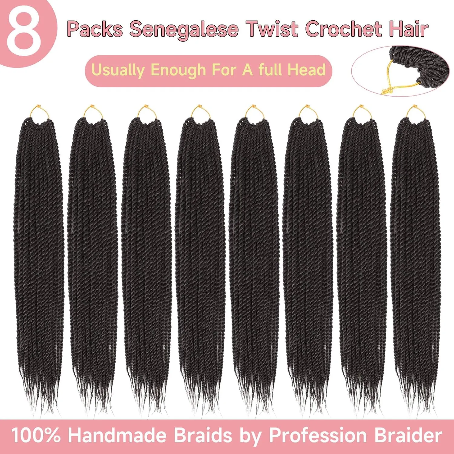 Senegalese Twist Crochet Hair-8 Packs 14 Inch Senegalese Twist Crochet Braids For Women Human Hair, Black Pre Looped Crochet Braids, Synthetic Twist Crochet Hair (14in,2#)