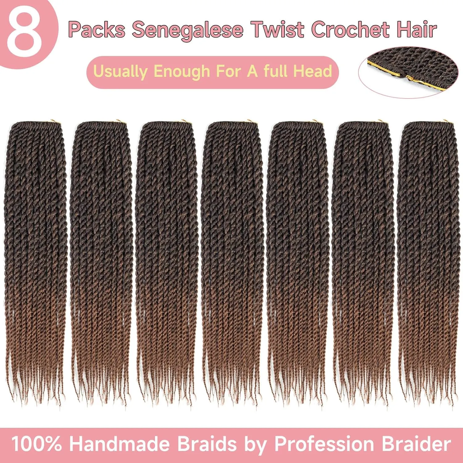 Senegalese Twist Crochet Hair-8 Packs 18 Inch Two Tone Senegalese Twist Crochet Braids For Women Human Hair,Black/Brown Pre Looped Crochet Braids, Synthetic Twist Crochet Hair (18in,T1B/30#)