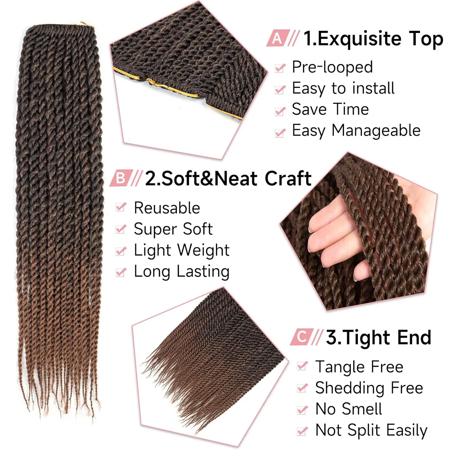 Senegalese Twist Crochet Hair-8 Packs 18 Inch Two Tone Senegalese Twist Crochet Braids For Women Human Hair,Black/Brown Pre Looped Crochet Braids, Synthetic Twist Crochet Hair (18in,T1B/30#)