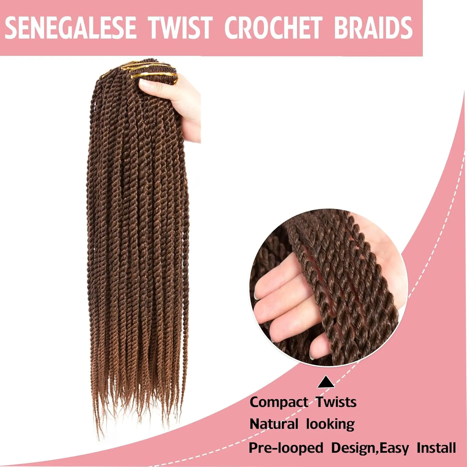 Senegalese Twist Crochet Hair-8 Packs 18 Inch Two Tone Senegalese Twist Crochet Braids For Women Human Hair,Black/Brown Pre Looped Crochet Braids, Synthetic Twist Crochet Hair (18in,T1B/30#)