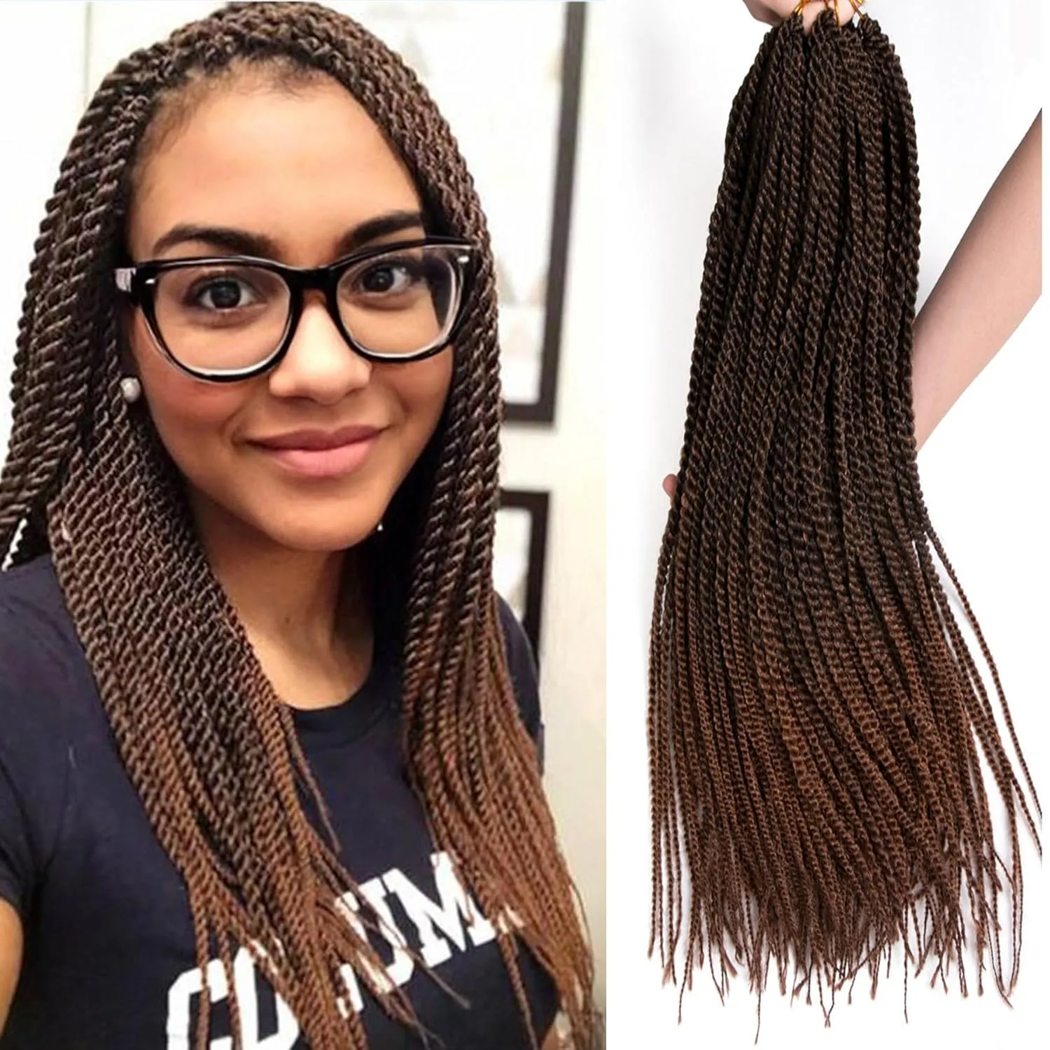 Senegalese Twist Crochet Hair-8 Packs 18 Inch Two Tone Senegalese Twist Crochet Braids For Women Human Hair,Black/Brown Pre Looped Crochet Braids, Synthetic Twist Crochet Hair (18in,T1B/30#)