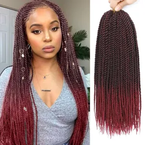 Senegalese Twist Crochet Hair-8 Packs 18 Inch Two Tone Senegalese Twist Crochet Braids For Women Human Hair,Black/Burgundy Pre Looped Crochet Braids, Synthetic Twist Crochet Hair (18in,TBug#)
