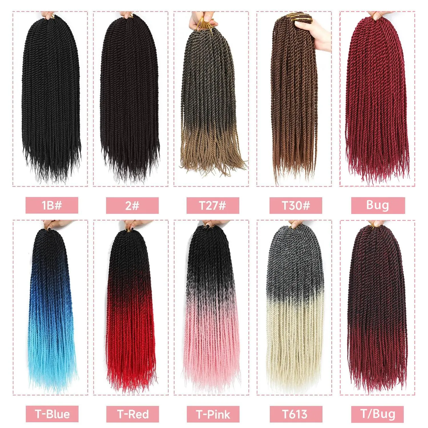 Senegalese Twist Crochet Hair-8 Packs 18 Inch Two Tone Senegalese Twist Crochet Braids For Women Human Hair,Black/Burgundy Pre Looped Crochet Braids, Synthetic Twist Crochet Hair (18in,TBug#)