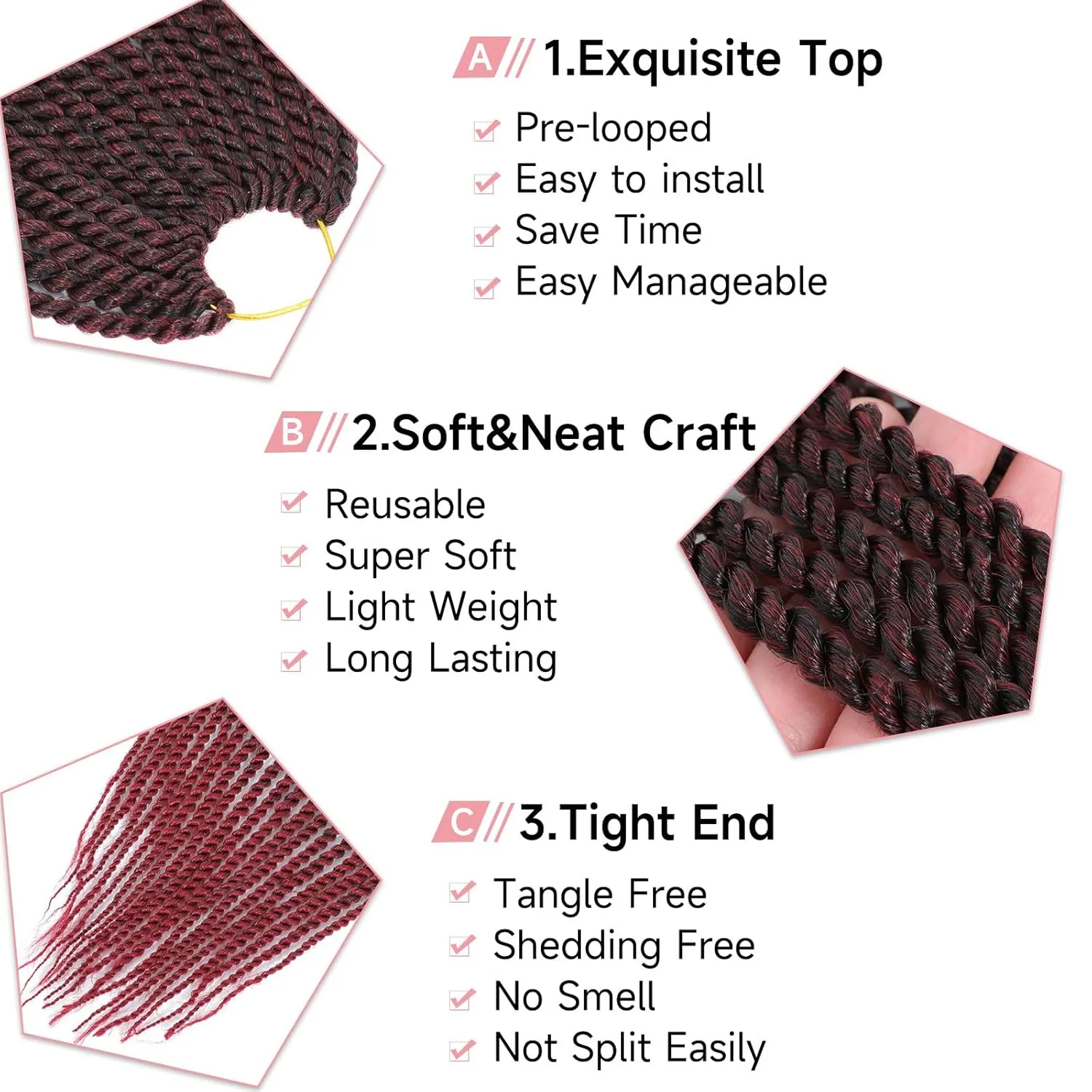 Senegalese Twist Crochet Hair-8 Packs 18 Inch Two Tone Senegalese Twist Crochet Braids For Women Human Hair,Black/Burgundy Pre Looped Crochet Braids, Synthetic Twist Crochet Hair (18in,TBug#)