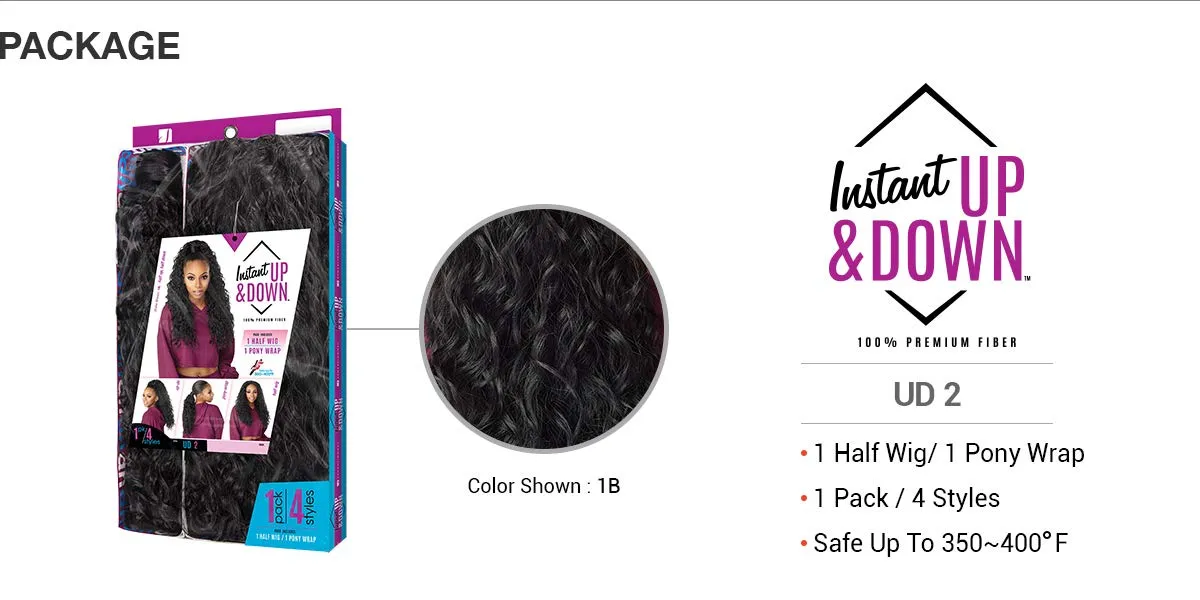 Sensationnel Instant Updown Halfwig Pony - Iud 2 4 Style in 1 Half Wig And Pony Drawstring (1B OFFBLACK)