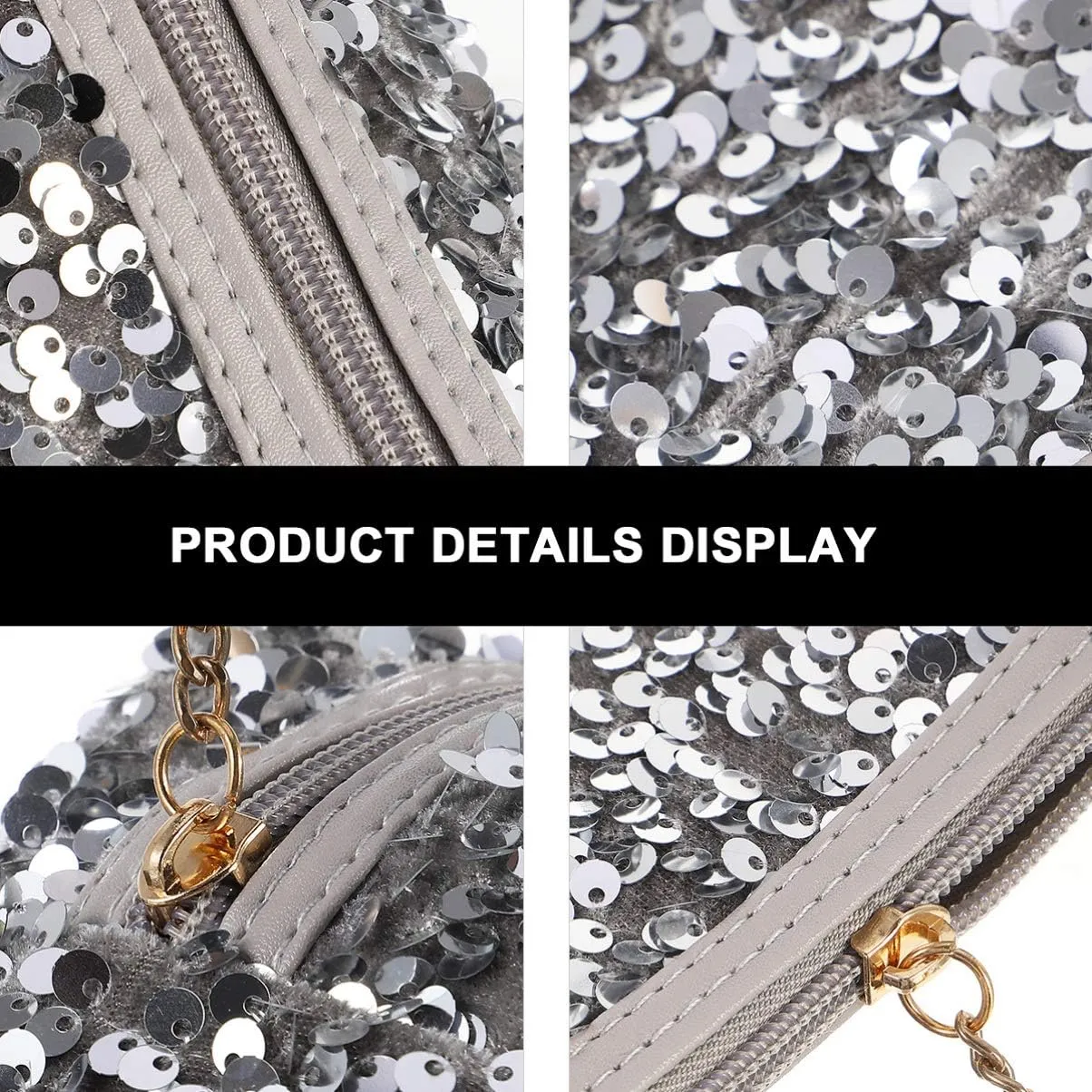 Sequin Cosmetic Bag Portable Glitter Makeup Zipper Bag Toiletry Bag Sequin Organizer Bag for Women Girls Travel Daily Use (Black)