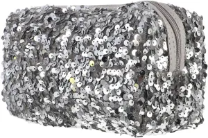 Sequin Cosmetic Bag Portable Glitter Makeup Zipper Bag Toiletry Bag Sequin Organizer Bag for Women Girls Travel Daily Use (Black)