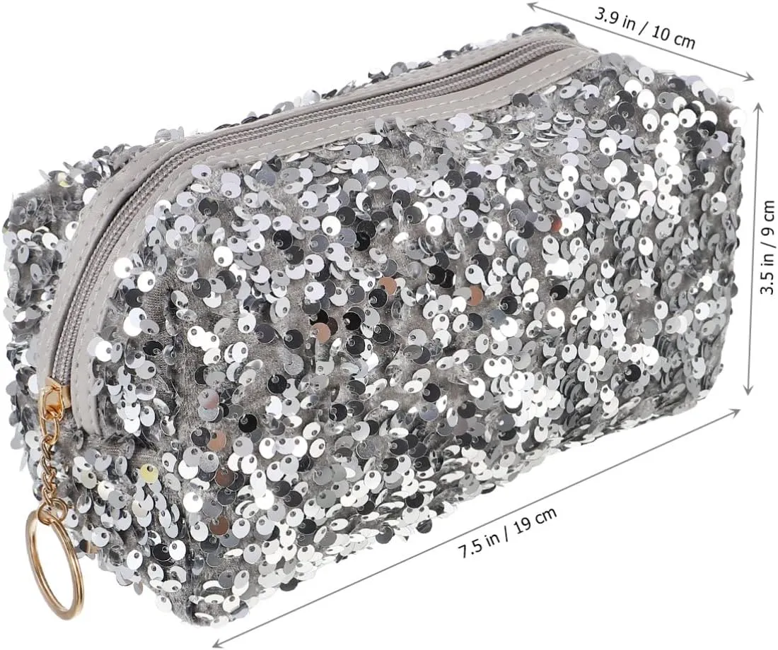 Sequin Cosmetic Bag Portable Glitter Makeup Zipper Bag Toiletry Bag Sequin Organizer Bag for Women Girls Travel Daily Use (Black)