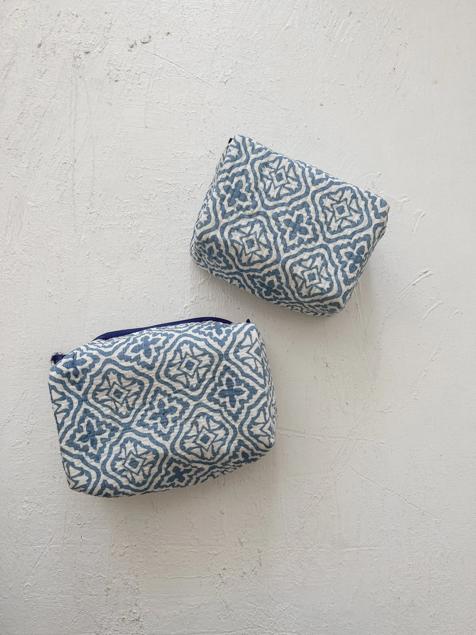 Set of 2, Quilted Cosmetic Nappy /Cosmetic Bags, Pure Cotton, Waterproof:  Blue Star