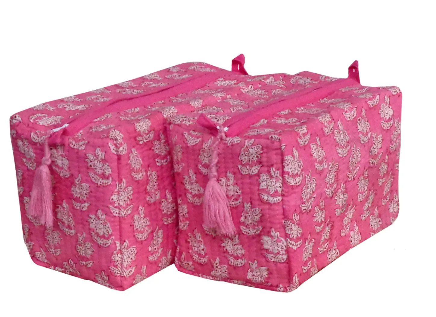 Set of 2, Quilted Cosmetic Nappy /Cosmetic Bags, Pure Cotton, Waterproof:  Kamala Pink (1 only)
