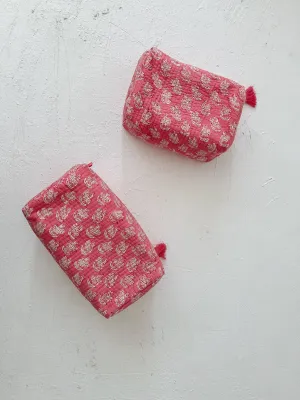 Set of 2, Quilted Cosmetic Nappy /Cosmetic Bags, Pure Cotton, Waterproof:  Kamala Pink (1 only)