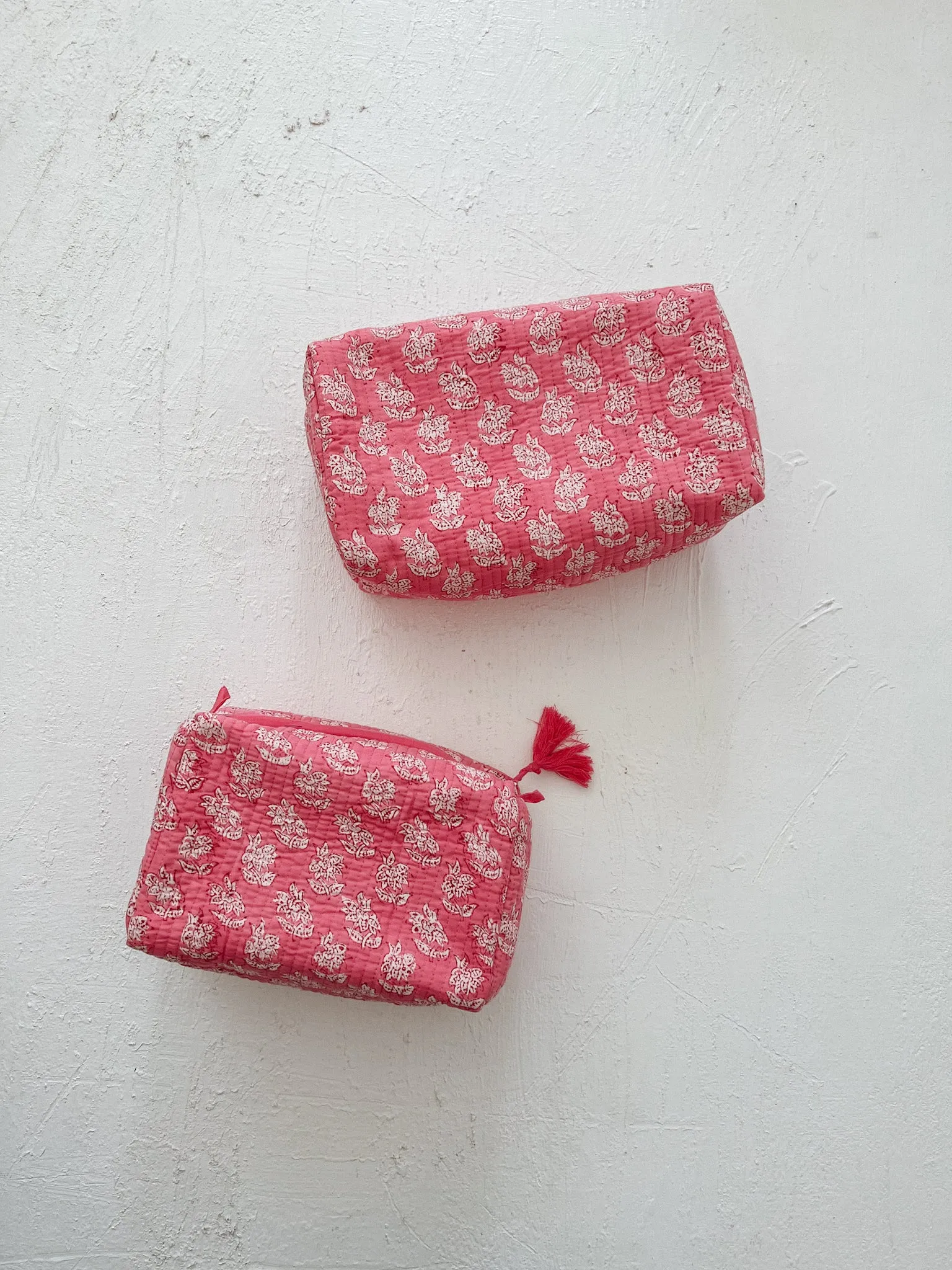 Set of 2, Quilted Cosmetic Nappy /Cosmetic Bags, Pure Cotton, Waterproof:  Kamala Pink (1 only)