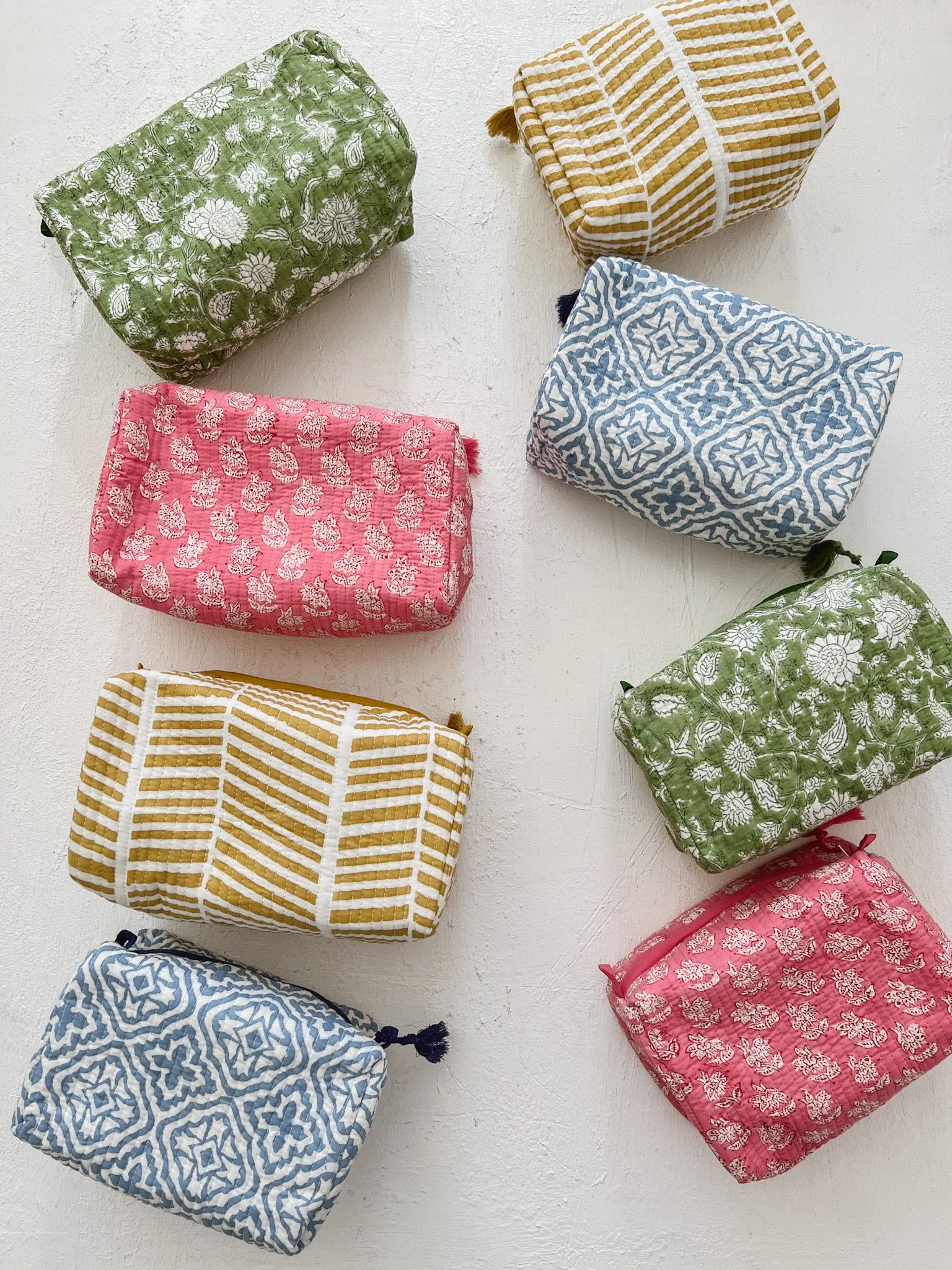 Set of 2, Quilted Cosmetic Nappy /Cosmetic Bags, Pure Cotton, Waterproof:  Kamala Pink (1 only)