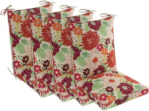 Set of 4 Outdoor Dining Chair Cushions, Comfort Patio Seating Cushions, 44 x21x4.5 inch, Single Welt and Zipper, Blooming Fiesta