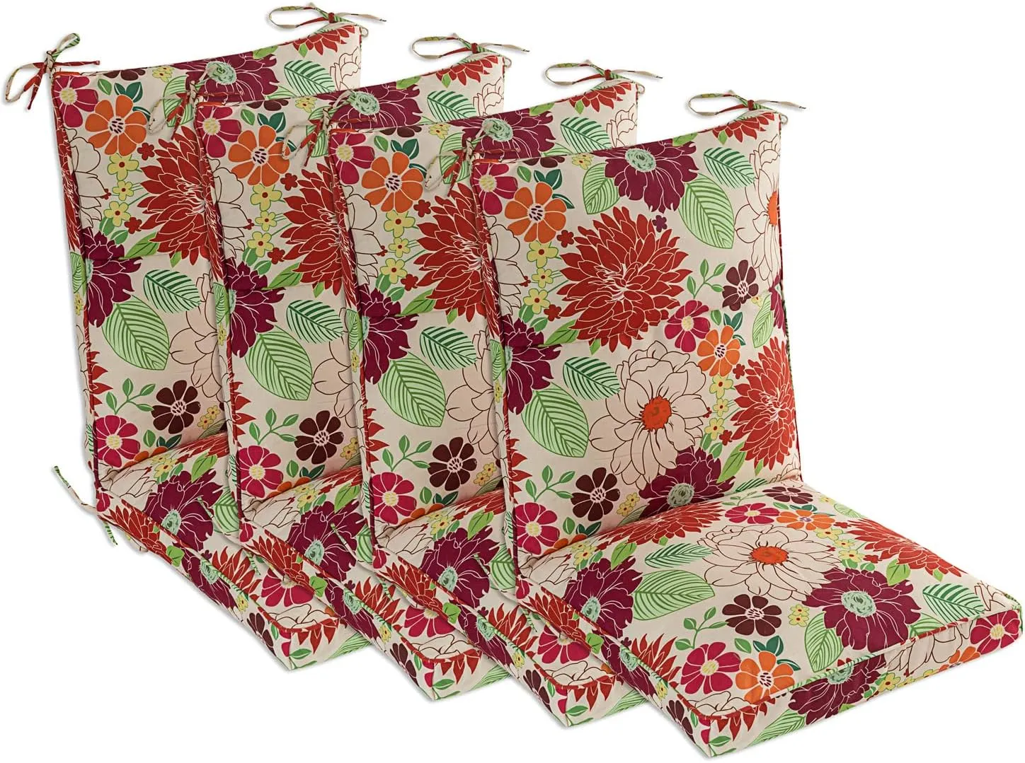 Set of 4 Outdoor Dining Chair Cushions, Comfort Patio Seating Cushions, 44 x21x4.5 inch, Single Welt and Zipper, Blooming Fiesta