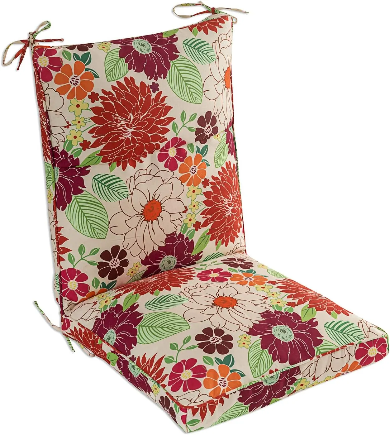 Set of 4 Outdoor Dining Chair Cushions, Comfort Patio Seating Cushions, 44 x21x4.5 inch, Single Welt and Zipper, Blooming Fiesta
