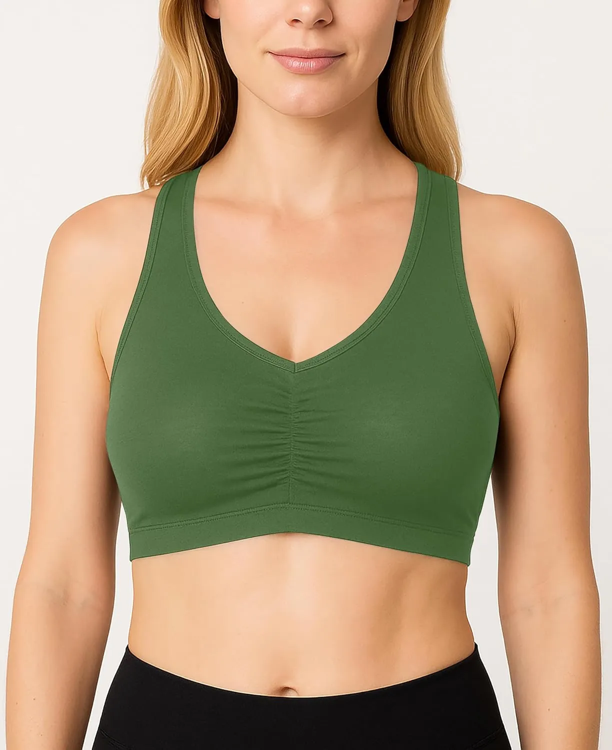 Sexy Basics Women's Cotton Spandex Racer Back Bra | 4 Way Stretch Pullover Workout Sport Bras (Multi-Pack)