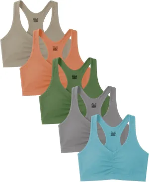 Sexy Basics Women's Cotton Spandex Racer Back Bra | 4 Way Stretch Pullover Workout Sport Bras (Multi-Pack)