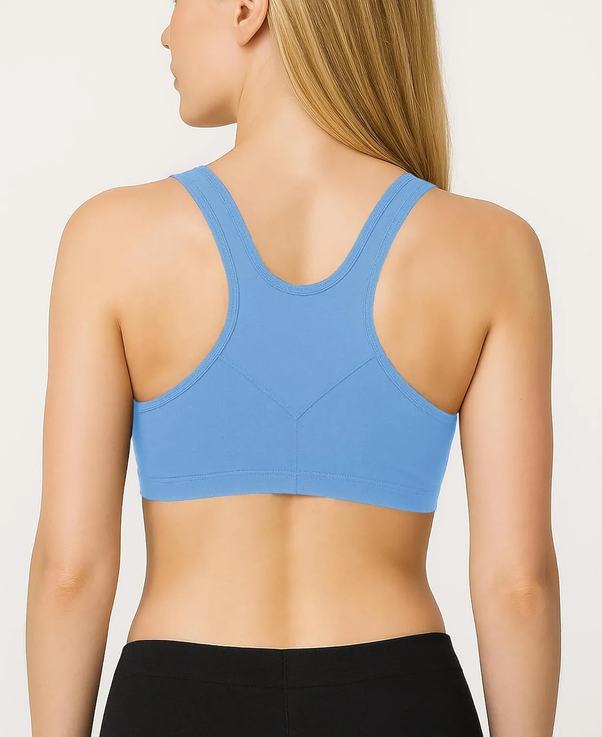 Sexy Basics Women's Cotton Spandex Racer Back Bra | 4 Way Stretch Pullover Workout Sport Bras (Multi-Pack)