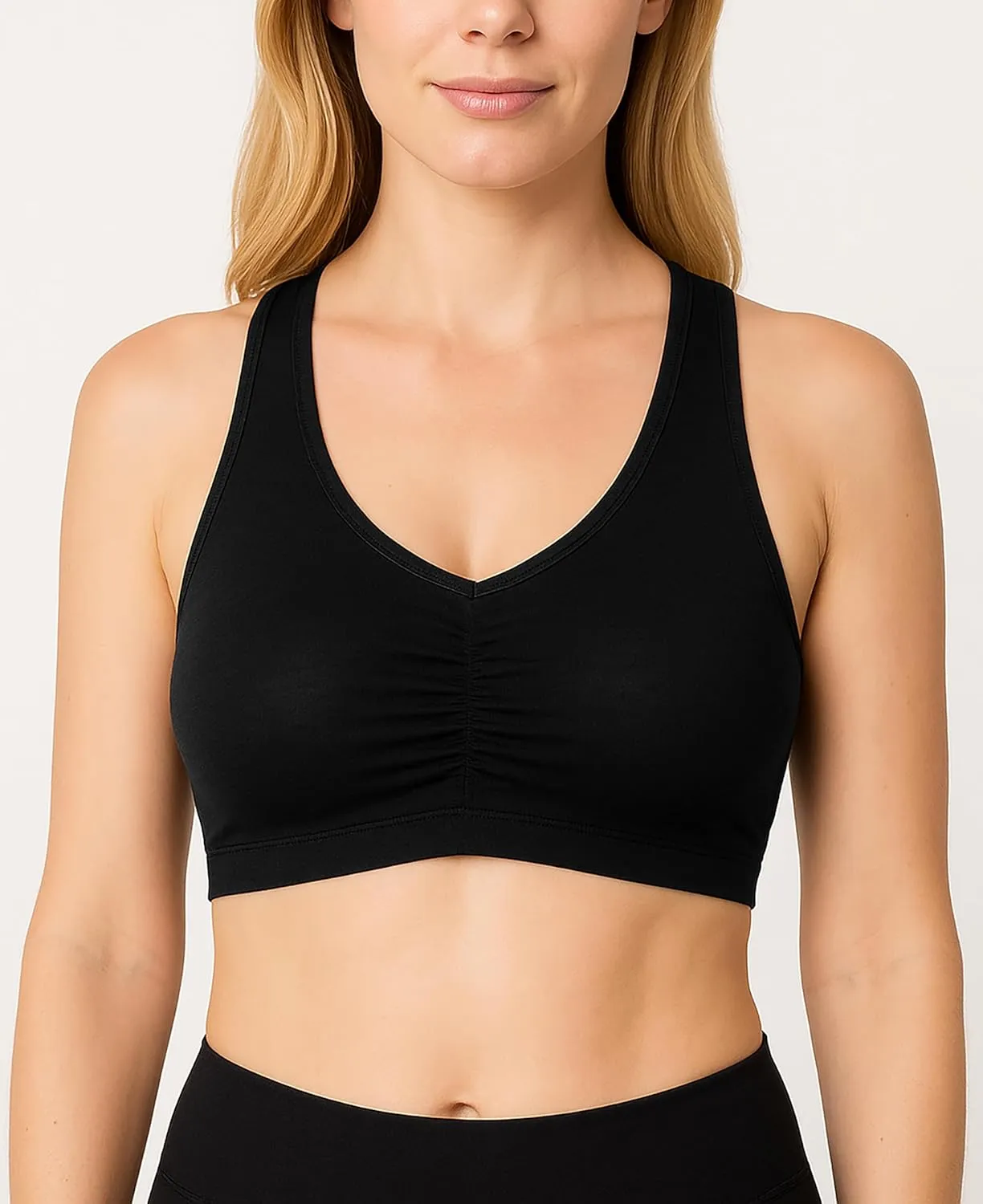Sexy Basics Women's Cotton Spandex Racer Back Bra | 4 Way Stretch Pullover Workout Sport Bras (Multi-Pack)
