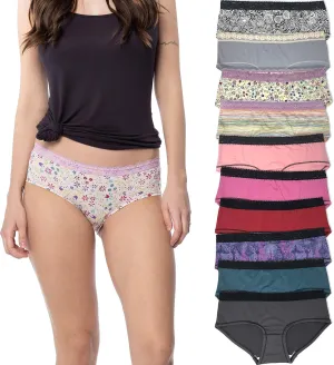 Sexy Basics Women’s Hipster Brief Lace Panties | Ultra-Smooth Micro Fiber Nylon Spandex Hipsters -Multi Packs