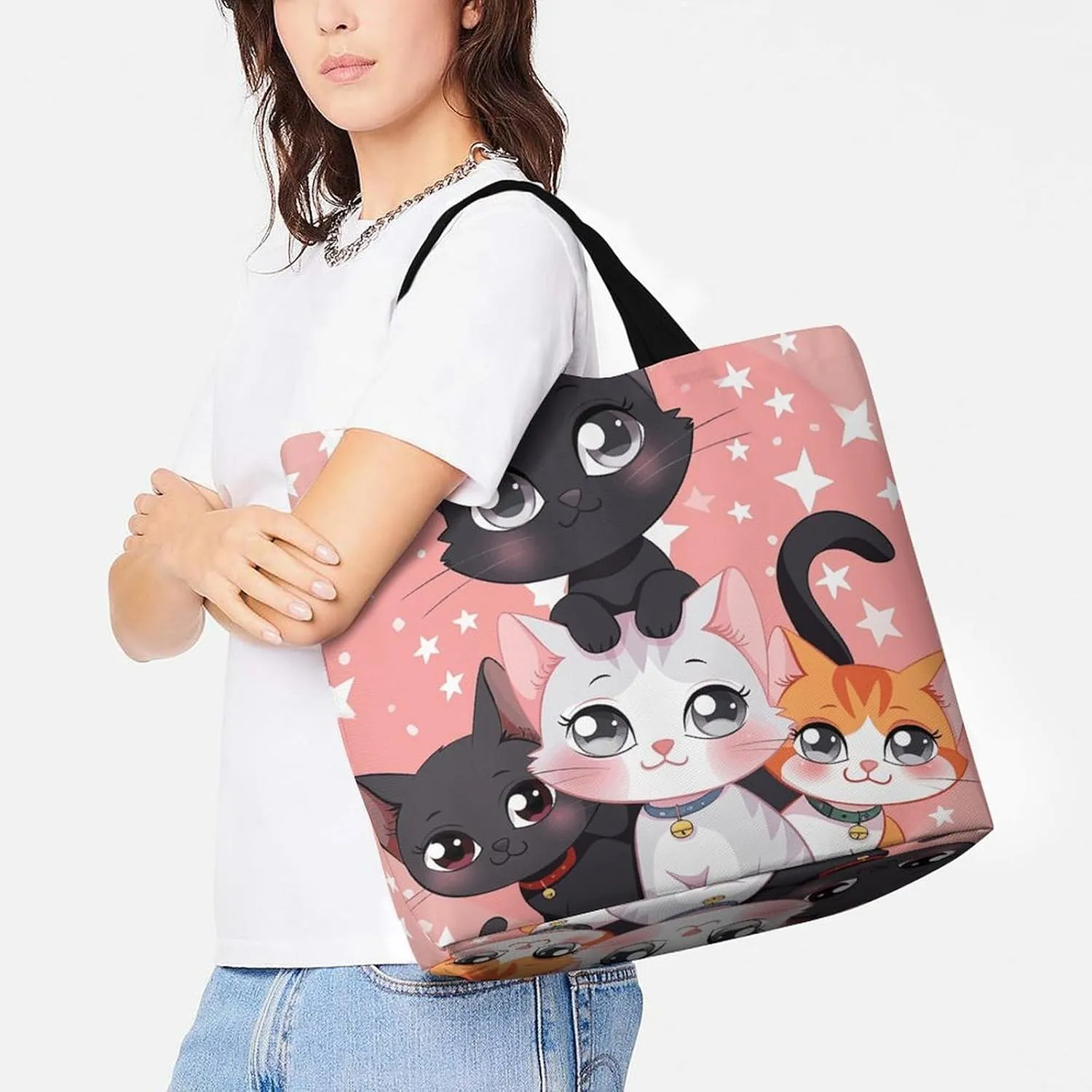Shopping Bag for Women Bright Insect Pattern Tote Bag Large Capacity Shoulder Bag for Groceries Travel