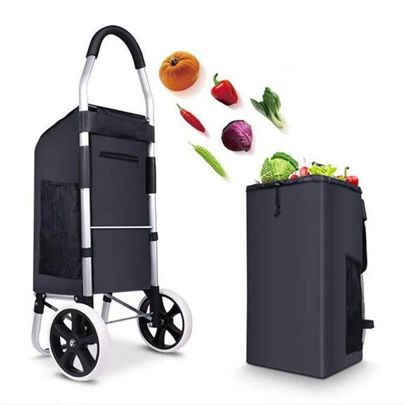 Shopping Cart Trolley Grocery Aluminium Foldable Luggage Wheels Basket Carts Bag
