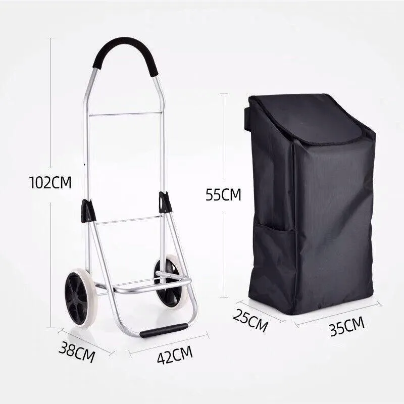 Shopping Cart Trolley Grocery Aluminium Foldable Luggage Wheels Basket Carts Bag