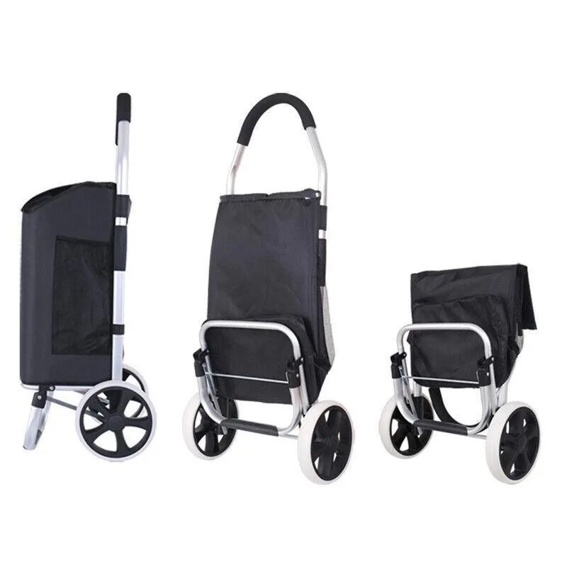 Shopping Cart Trolley Grocery Aluminium Foldable Luggage Wheels Basket Carts Bag