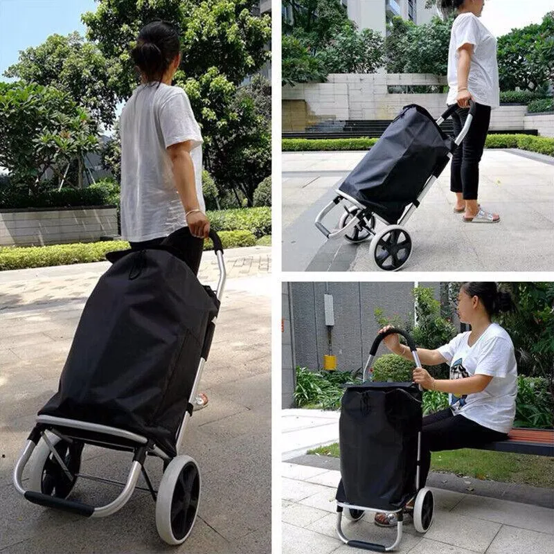 Shopping Cart Trolley Grocery Aluminium Foldable Luggage Wheels Basket Carts Bag