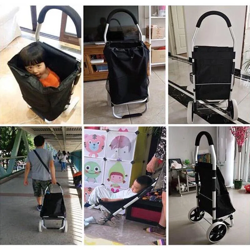 Shopping Cart Trolley Grocery Aluminium Foldable Luggage Wheels Basket Carts Bag