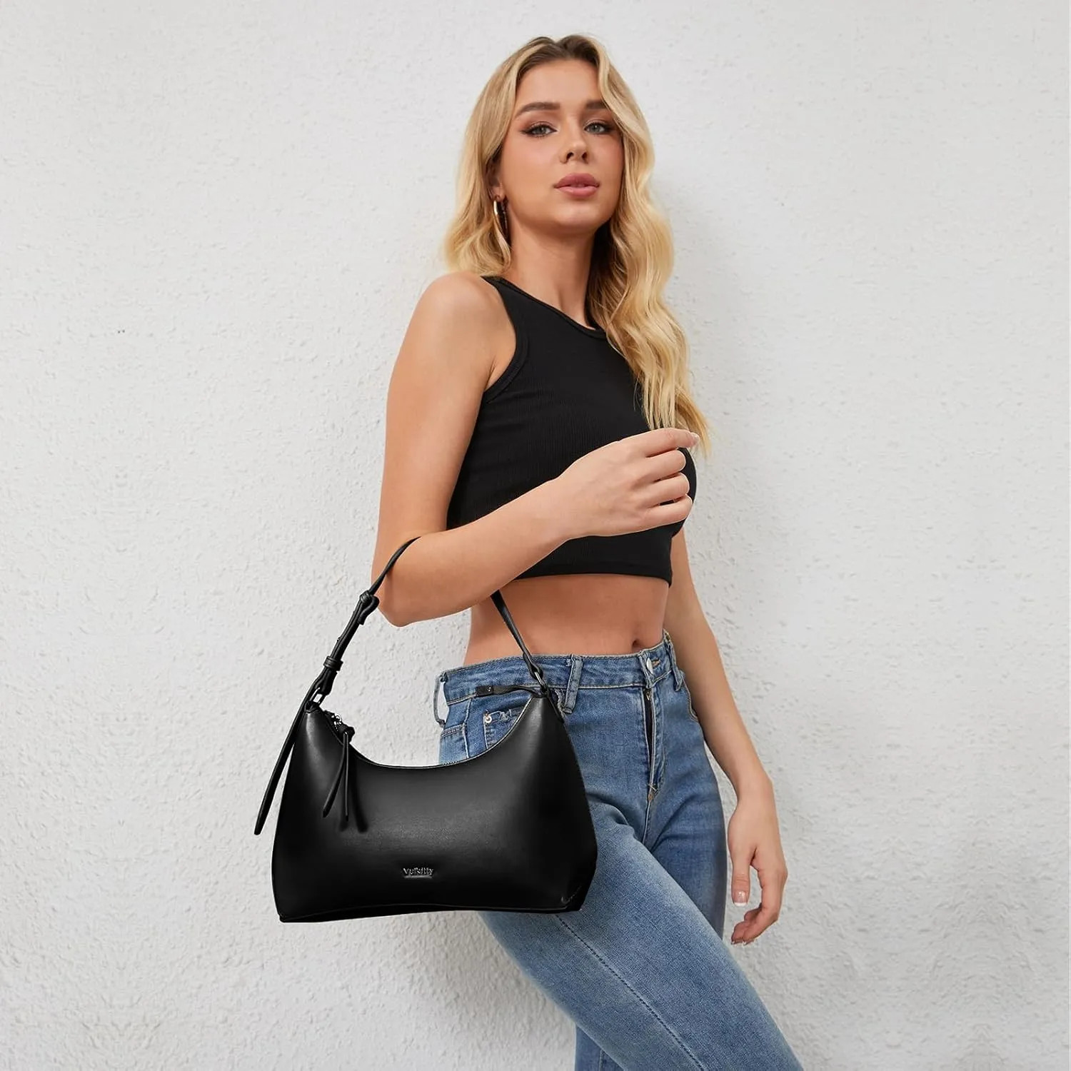 Shoulder Bag For Women Leather Hobo Handbag Crescent Underarm Purses with Adjustable Strap
