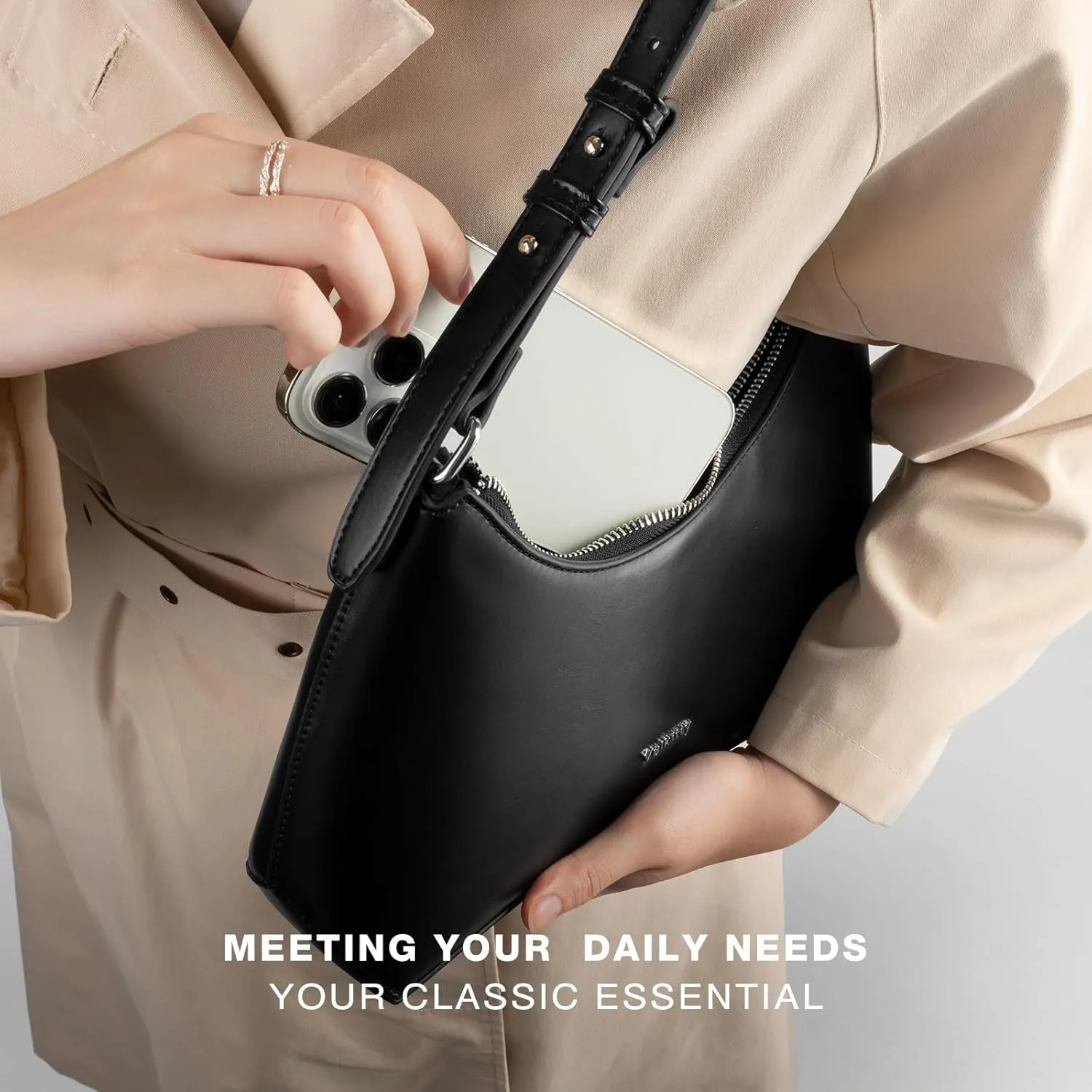 Shoulder Bag For Women Leather Hobo Handbag Crescent Underarm Purses with Adjustable Strap