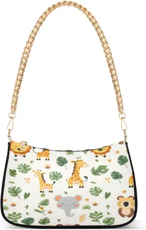 Shoulder Bags for Women Cute Safari Animals Hobo Tote Handbag Small Clutch Purse with Zipper Closure